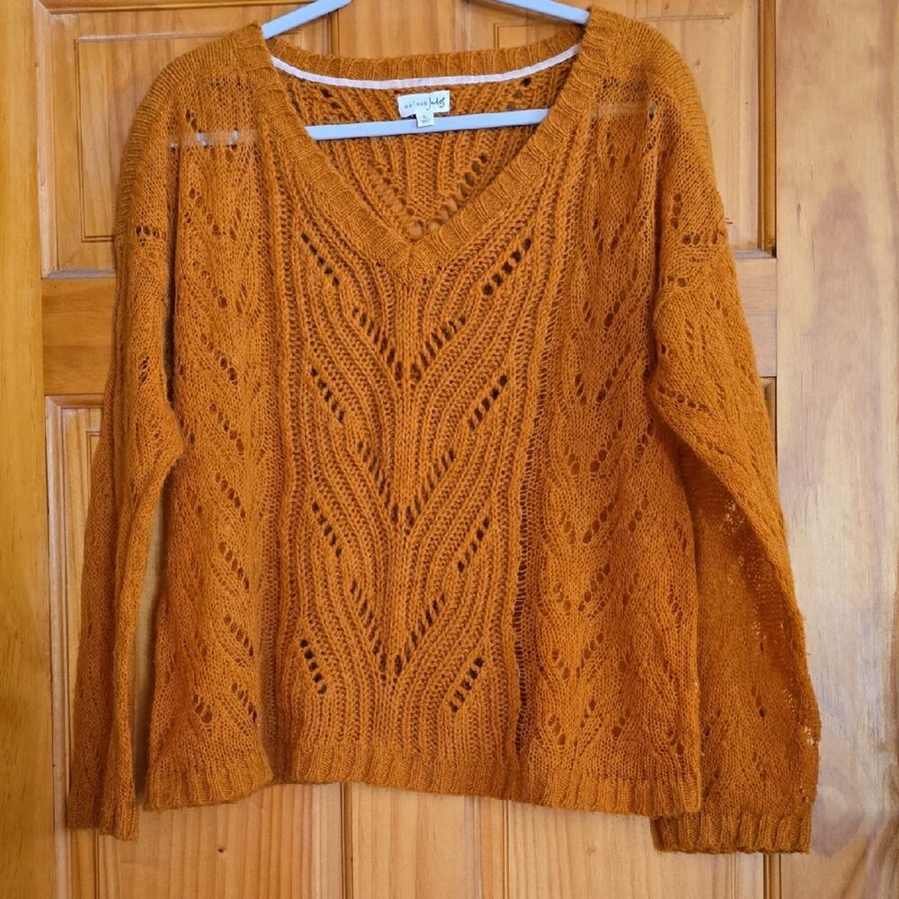 Maison Jules Women's V-Neck Sweater in Rich Orange size L